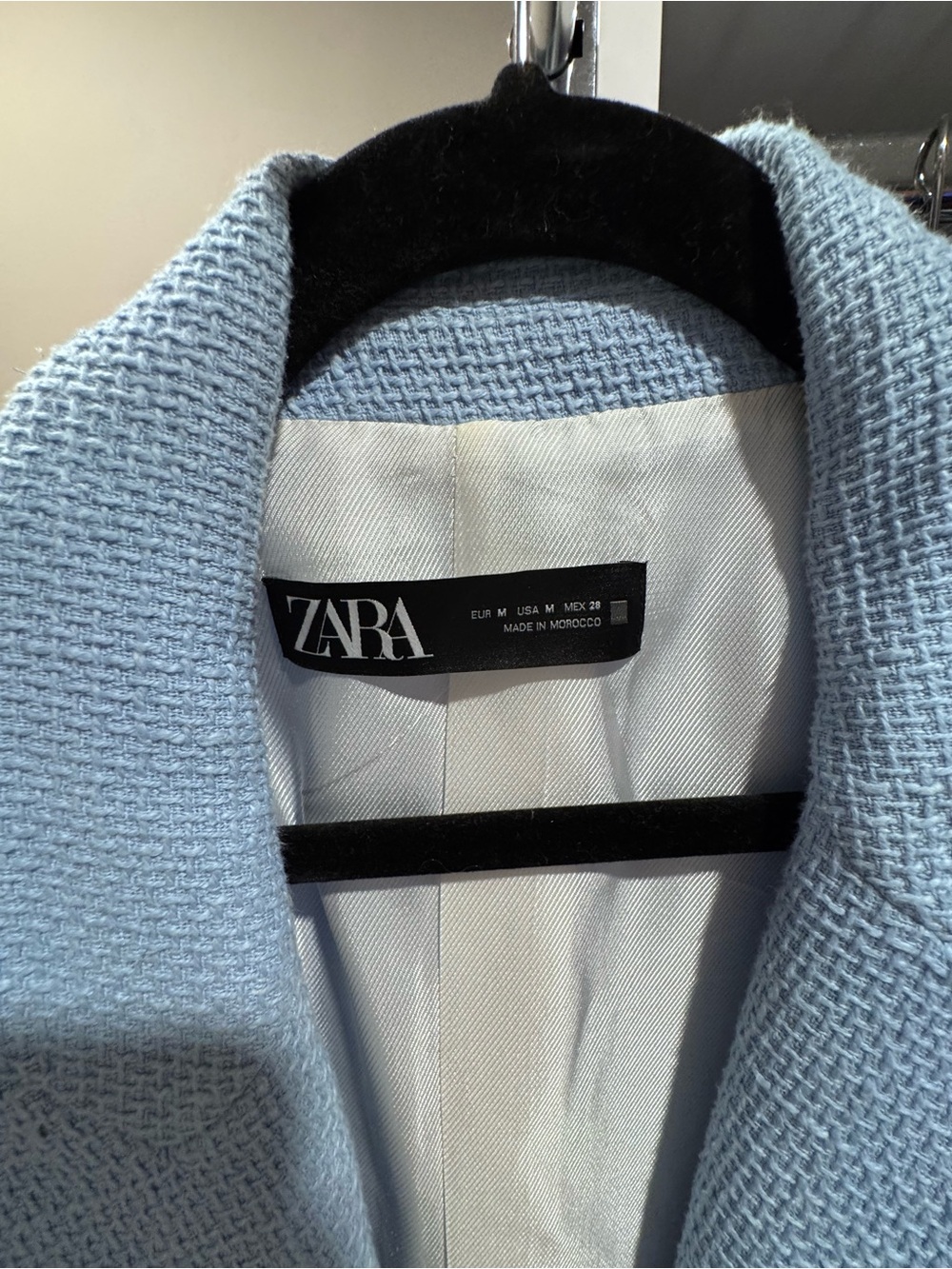 Zara Powder Blue Textured Tweed Double-Breasted Blazer - Picture 2 of 5